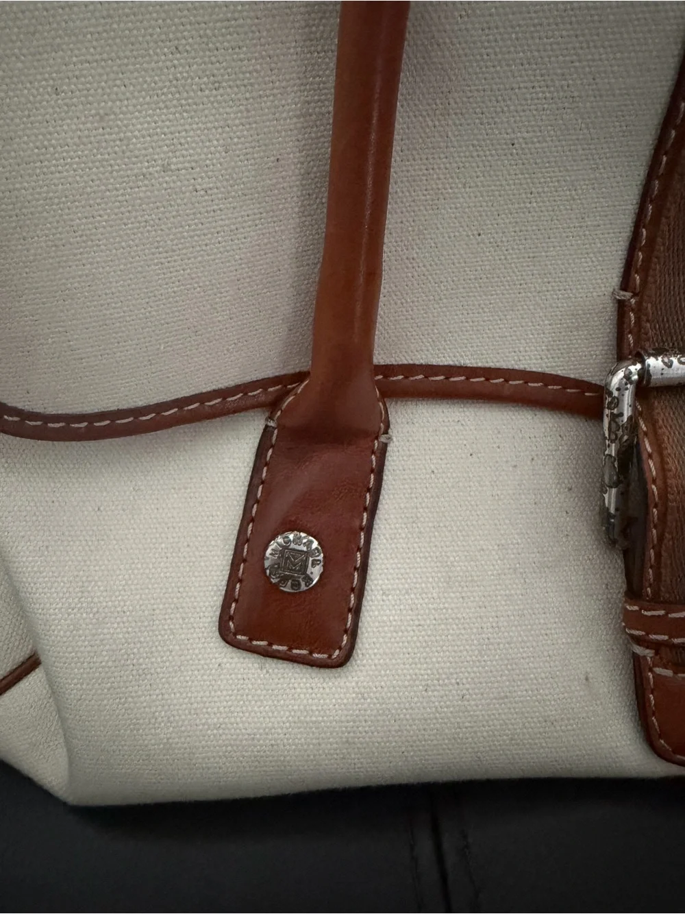 Michael Kors Cream Canvas Satchel with Brown Leather Trim